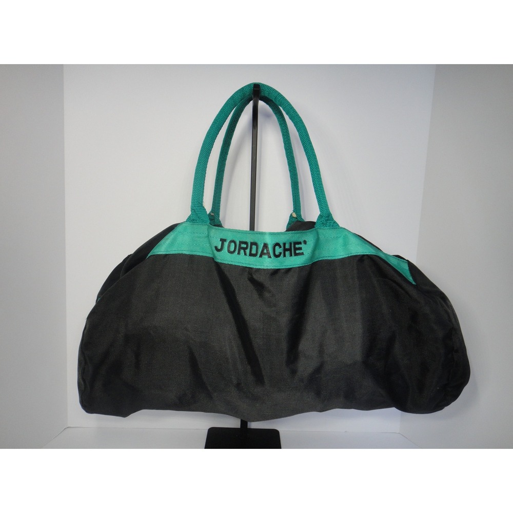 Jordache Vintage Duffel Bag Black Teal Nylon 90s Gym Travel Overnight Bag 21"
